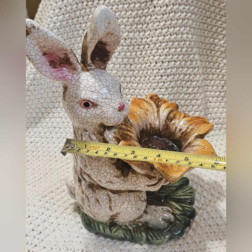 Whimsical Ceramic Rabbit with Sunflower - Picture 7 of 9